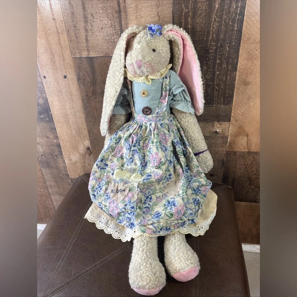 Vintage Enesco‎ Floppy Tompkins Easter Bunny Rabbit Rag Cloth Doll 23” Handmade